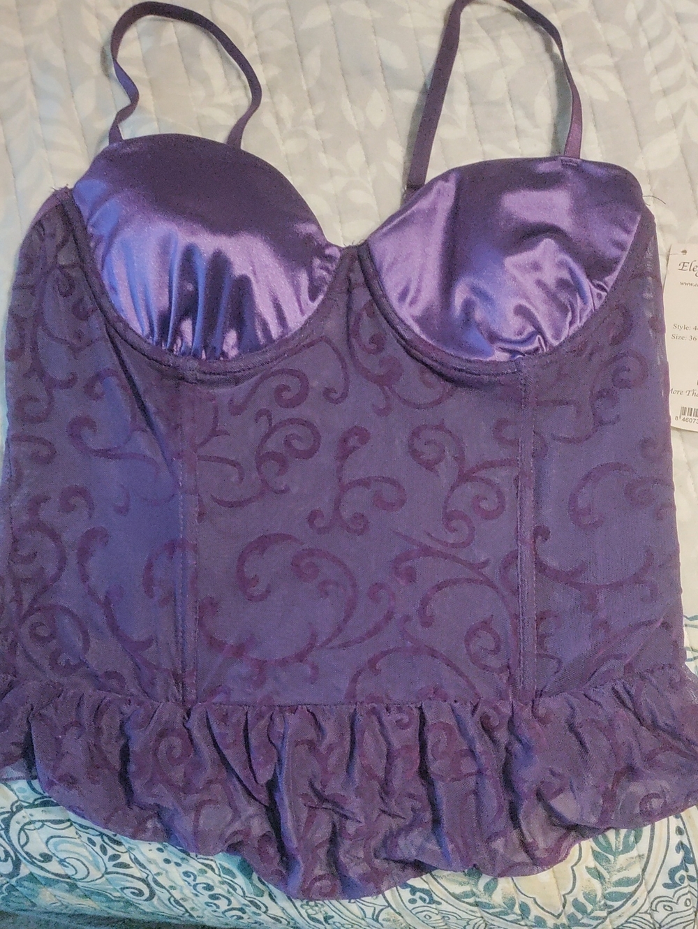 Elegant Moments Purple Satin & Lace Chemise